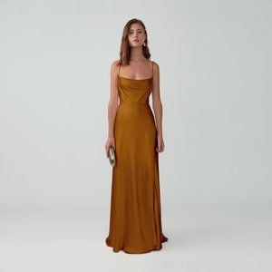 Fame and Partners Strappy Draped Gown in Rust